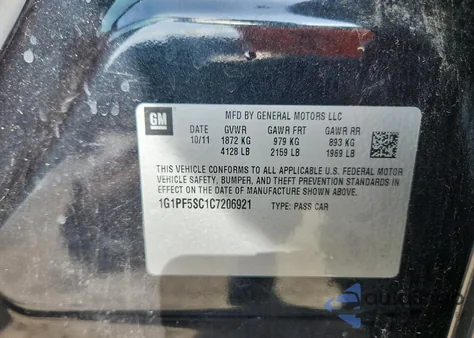 2012 Chevrolet Cruze Lt z USA, uszkodzony, nr VIN 1G1PF5SC1C7206921